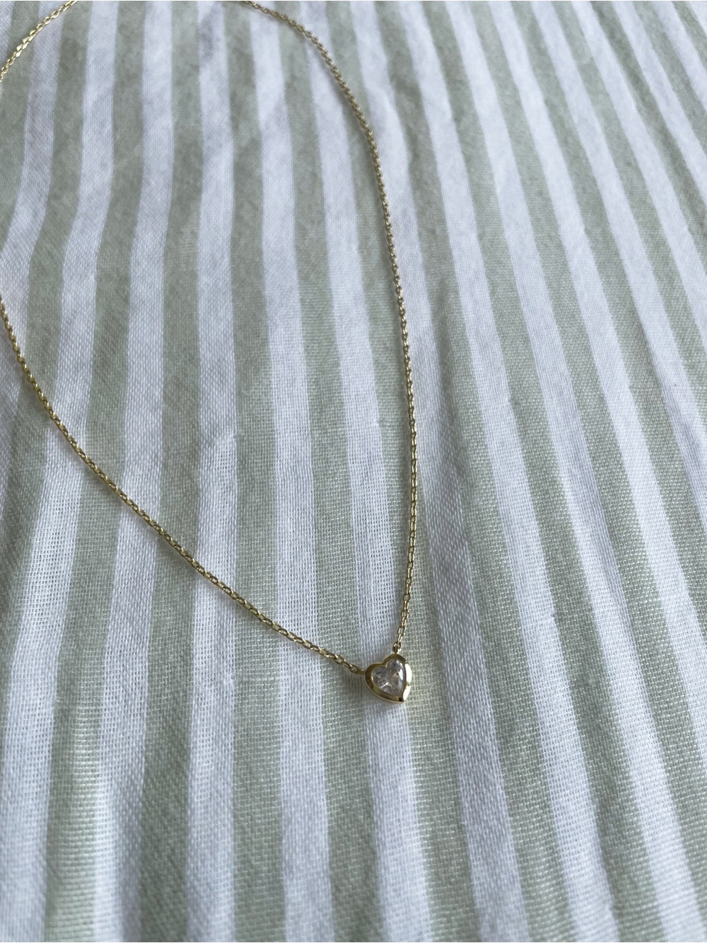 14K Gold Plated Over Brass Heart Pendant Bezel Cubic Zirconia Dainty Necklace